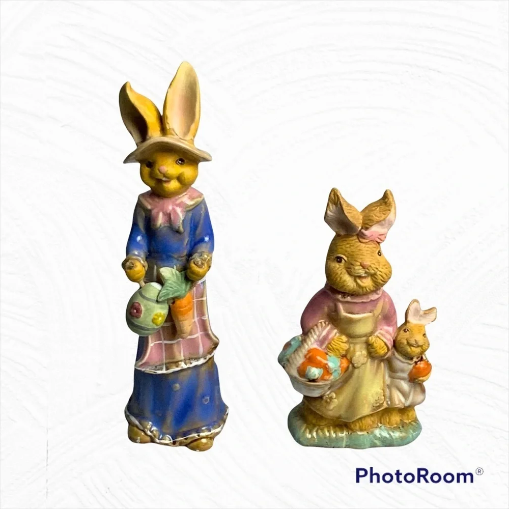 2 Porcelain Rabbit Easter Figurines
